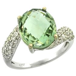 Natural 6.45 ctw green-amethyst & Diamond Engagement Ring 14K White Gold - REF-54X3A