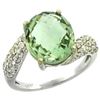 Natural 6.45 ctw green-amethyst & Diamond Engagement Ring 14K White Gold - REF-54X3A