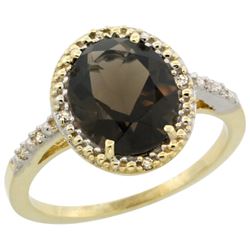 Natural 2.42 ctw Smoky-topaz & Diamond Engagement Ring 10K Yellow Gold - REF-25A5V