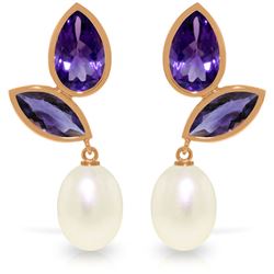 Genuine 16 ctw Pearl & Amethyst Earrings Jewelry 14KT Rose Gold - REF-42T2A