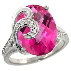 Natural 11.3 ctw Pink-topaz & Diamond Engagement Ring 14K White Gold - REF-75F3N