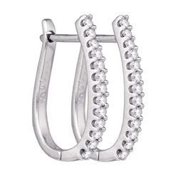 0.24 CTW Pave-set Diamond Oblong Hoop Earrings 10KT White Gold - REF-26K9W