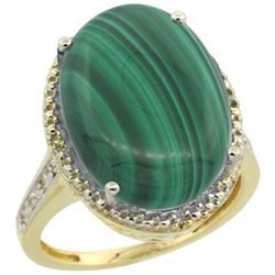 Natural 14.04 ctw Malachite & Diamond Engagement Ring 14K Yellow Gold - REF-58V9F