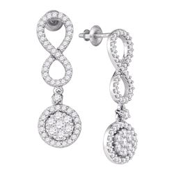 1.3 CTW Diamond Cluster Dangle Infinity Earrings 10KT White Gold - REF-89H9M