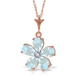 Genuine 2.22 ctw Aquamarine & Diamond Necklace Jewelry 14KT Rose Gold - REF-36H3X