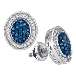 0.50 CTWBlue Color Diamond Oval Cluster Earrings 10KT White Gold - REF-34M4H