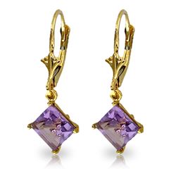 Genuine 3.2 ctw Amethyst Earrings Jewelry 14KT Yellow Gold - REF-30R2P