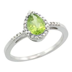 Natural 1.53 ctw peridot & Diamond Engagement Ring 14K White Gold - REF-25K5R