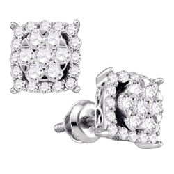 0.60 CTWDiamond Square Cluster Earrings 10KT White Gold - REF-44M9H