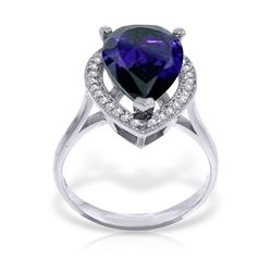 Genuine 5.26 ctw Sapphire & Diamond Ring Jewelry 14KT White Gold - REF-102R6P