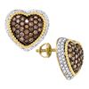 Image 1 : 1.3 CTW Cognac-brown Color Diamond Heart Cluster Earrings 10KT Yellow Gold - REF-64N4F