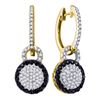 Image 1 : 0.50 CTWBlack Color Diamond Framed Cluster Dangle Earrings 10KT Yellow Gold - REF-44M9H