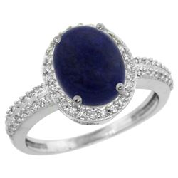 Natural 2.56 ctw Lapis & Diamond Engagement Ring 10K White Gold - REF-30Y5X