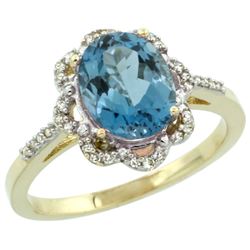 Natural 1.85 ctw London-blue-topaz & Diamond Engagement Ring 14K Yellow Gold - REF-39G2M