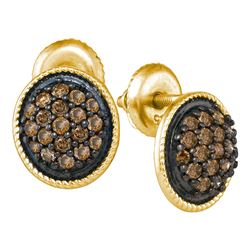 0.50 CTWCognac-brown Color Diamond Cluster Earrings 10KT Yellow Gold - REF-26M9H