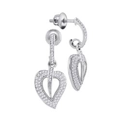 0.40 CTW Diamond Milgrain Heart Dangle Screwback Earrings 10KT White Gold - REF-40Y4X