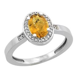 Natural 1.08 ctw Whisky-quartz & Diamond Engagement Ring 14K White Gold - REF-30H9W