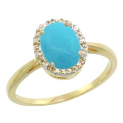 Natural 1.22 ctw Turquoise & Diamond Engagement Ring 10K Yellow Gold - REF-22X3A