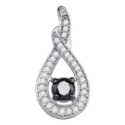 0.25 CTW Black Color Diamond Teardrop Pendant 10KT White Gold - REF-37N5F