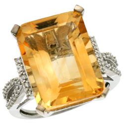 Natural 12.14 ctw Citrine & Diamond Engagement Ring 14K White Gold - REF-66M2H