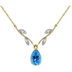 Genuine 1.52 ctw Blue Topaz & Diamond Necklace Jewelry 14KT Yellow Gold - REF-30N7R