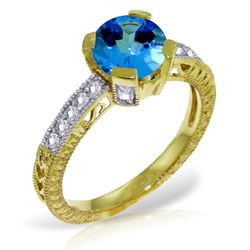 Genuine 1.80 ctw Blue Topaz & Diamond Ring Jewelry 14KT Yellow Gold - REF-98V3W