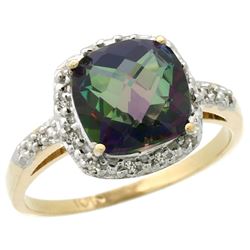 Natural 3.92 ctw Mystic-topaz & Diamond Engagement Ring 10K Yellow Gold - REF-26M7H