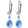 Genuine 4.53 ctw Blue Topaz & Diamond Earrings Jewelry 14KT White Gold - REF-29R3P