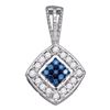 Image 1 : 0.26 CTW Blue Color Diamond Diagonal Square Cluster Pendant 10KT White Gold - REF-22Y4X