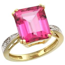 Natural 5.42 ctw Pink-topaz & Diamond Engagement Ring 10K Yellow Gold - REF-57X3A