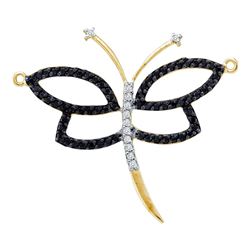 0.43 CTW Black Color Diamond Dragonfly Bug Pendant 14KT Yellow Gold - REF-25X4Y