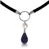 Genuine 10.80 ctw Sapphire & Pearl Necklace Jewelry 14KT White Gold - REF-64F4Z