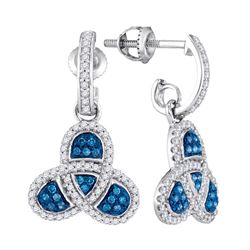 0.50 CTWBlue Color Diamond Trefoil Dangle Earrings 10KT White Gold - REF-38N9F