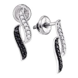 0.33 CTW Black Color Pave-set Diamond Screwback Stud Earrings 10KT White Gold - REF-19F4N