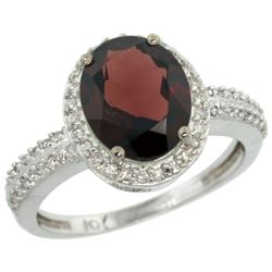 Natural 2.56 ctw Garnet & Diamond Engagement Ring 10K White Gold - REF-35H9W