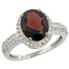 Natural 2.56 ctw Garnet & Diamond Engagement Ring 10K White Gold - REF-35H9W