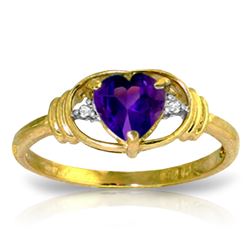 Genuine 0.96 ctw Amethyst & Diamond Ring Jewelry 14KT Yellow Gold - REF-40Z3N