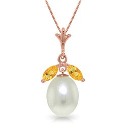 Genuine 4.5 ctw Pearl & Citrine Necklace Jewelry 14KT Rose Gold - REF-24M3T