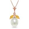 Genuine 4.5 ctw Pearl & Citrine Necklace Jewelry 14KT Rose Gold - REF-24M3T