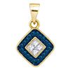 Image 1 : 0.22 CTW Blue Color Diamond Diagonal Square Pendant 10KT Yellow Gold - REF-14W9K