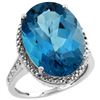 Natural 13.6 ctw London-blue-topaz & Diamond Engagement Ring 14K White Gold - REF-81Z2Y