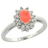 Natural 0.67 ctw Coral & Diamond Engagement Ring 14K White Gold - REF-47Y7X