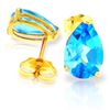 Genuine 3.15 ctw Blue Topaz Earrings Jewelry 14KT Yellow Gold - REF-21K2V