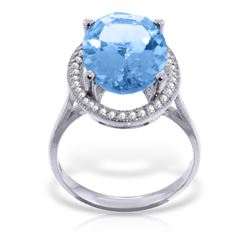 Genuine 7.58 ctw Blue Topaz & Diamond Ring Jewelry 14KT White Gold - REF-85Y2F