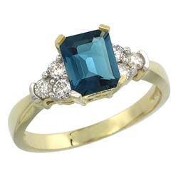 Natural 1.48 ctw london-blue-topaz & Diamond Engagement Ring 14K Yellow Gold - REF-52H7W