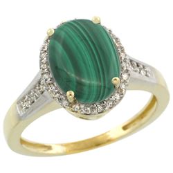 Natural 2.49 ctw Malachite & Diamond Engagement Ring 10K Yellow Gold - REF-29W4K