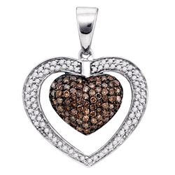 0.99 CTW Cognac-brown Color Diamond Double Heart Pendant 10KT White Gold - REF-43K4W