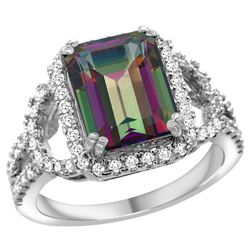 Natural 3.08 ctw mystic-topaz & Diamond Engagement Ring 14K White Gold - REF-106F3N