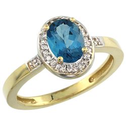 Natural 1.08 ctw London-blue-topaz & Diamond Engagement Ring 10K Yellow Gold - REF-25K6R