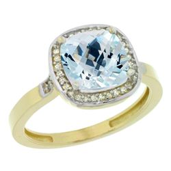 Natural 3.94 ctw Aquamarine & Diamond Engagement Ring 10K Yellow Gold - REF-52W2K